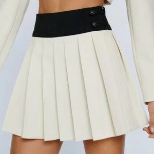 Premium Color Block Pleated Tailored Skirt